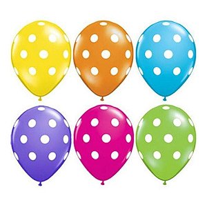 Balão de Festa Látex Liso Decorado - Pontos Polka Sortidos II - 16" 40cm - 50 unidades - Qualatex Outlet - Rizzo