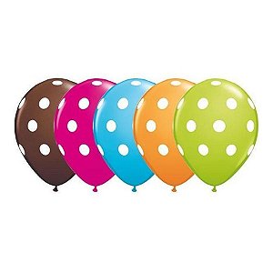 Balão de Festa Látex Liso Decorado - Pontos Polka Sortidos I - 16" 40cm - 50 unidades - Qualatex Outlet - Rizzo