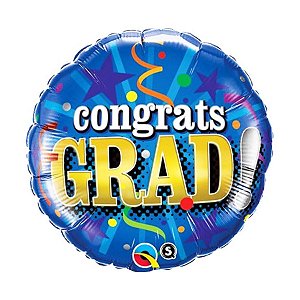 Balão de Festa Microfoil 18" 45cm - Redondo Congrats Grad! Festa - 1 unidade - Qualatex Outlet - Rizzo