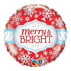 Balão de Festa Microfoil 18" 45cm - Redondo Merry & Bright! Flocos  - 1 unidade - Qualatex Outlet - Rizzo