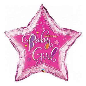 Balão de Festa Microfoil 36" 91cm - Estrela Welcome Baby Girl Rosa - 1 unidade - Qualatex Outlet - Rizzo