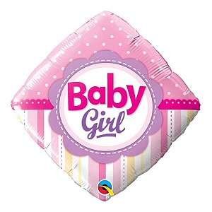 Balão de Festa Microfoil 18" 45cm - Diamante Baby Girl! Pontos e Listras - 1 unidade - Qualatex Outlet - Rizzo