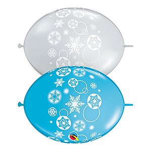 Balão de Festa Látex Liso Q-Link - Flocos de Neve Sortidos - 12" 30cm - 50 unidades - Qualatex Outlet - Rizzo