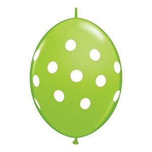 Balão de Festa Látex Liso Q-Link - Pontos Dots Verde - 12" 30cm - 50 unidades - Qualatex Outlet - Rizzo