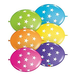 Balão de Festa Látex Liso Q-Link - Estrelas Sortidos - 12" 30cm - 50 unidades - Qualatex Outlet - Rizzo