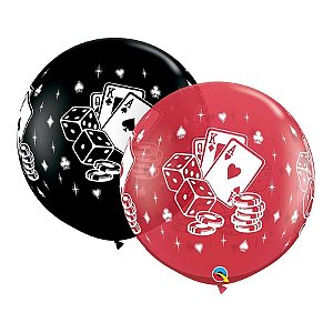 Balão de Festa Látex Liso Decorado - Dados e Cartas de Cassino - 3' 90cm - 2 unidades - Qualatex Outlet - Rizzo