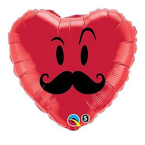Balão de Festa Microfoil 18" 45cm - Coração Sr. Bigode Vermelho - 1 unidade - Qualatex Outlet - Rizzo