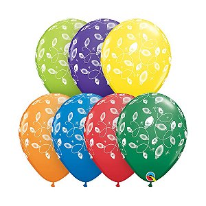 Balão de Festa Látex Liso Decorado - Pisca-Pisca de Natal - 11" 27cm - 50 unidades - Qualatex Outlet - Rizzo