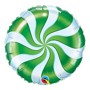Balão de Festa Microfoil 9" 22cm - Bala Espiral Verde - 1 unidade - Qualatex Outlet - Rizzo