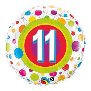 Balão de Festa Microfoil 18" 45cm - Redondo Número 11 Bolinhas - 1 unidade - Qualatex Outlet - Rizzo