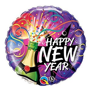 Balão de Festa Microfoil 18" 45cm - Redondo Happy New Year! Hooray! - 1 unidade - Qualatex Outlet - Rizzo