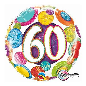 Balão de Festa Microfoil 18" 45cm - Redondo Número 60 Bolinhas - 1 unidade - Qualatex Outlet - Rizzo