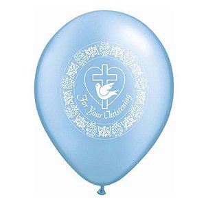 Balão de Festa Látex Liso Decorado - For You Christening! Azul - 11" 27cm - 50 unidades - Qualatex Outlet - Rizzo