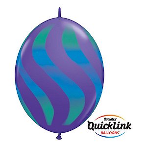 Balão de Festa Látex Liso Q-Link - Violeta Listras Onduladas Azuis - 12" 30cm - 50 unidades - Qualatex Outlet - Rizzo