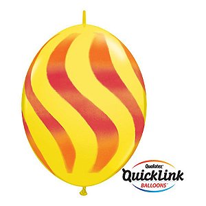 Balão de Festa Látex Liso Q-Link - Amarelo Listras Onduladas Laranjas - 12" 30cm - 50 unidades - Qualatex Outlet - Rizzo