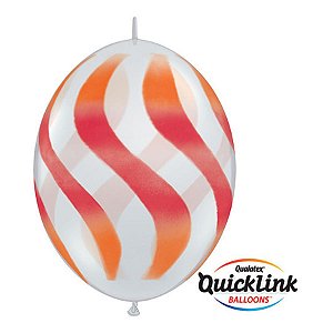 Balão de Festa Látex Liso Q-Link - Transparente Listras Onduladas Vermelhas - 12" 30cm - 50 unidades - Qualatex Outlet -