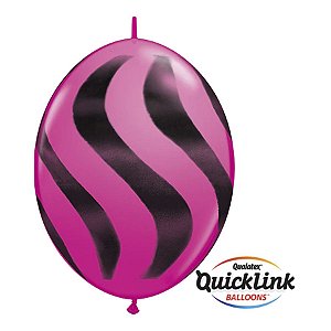 Balão de Festa Látex Liso Q-Link - Cereja Listras Onduladas Pretas - 12" 30cm - 50 unidades - Qualatex Outlet - Rizzo