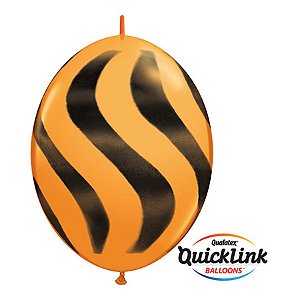 Balão de Festa Látex Liso Q-Link - Laranja Listras Onduladas Pretas - 12" 30cm - 50 unidades - Qualatex Outlet - Rizzo