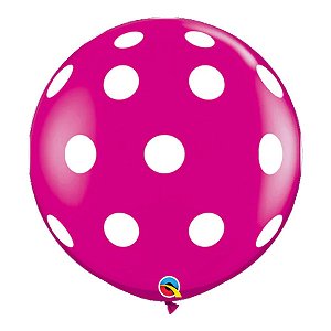 Balão de Festa Látex Liso Decorado - Pontos Polka Cereja - 3' 90cm - 2 unidades - Qualatex Outlet - Rizzo