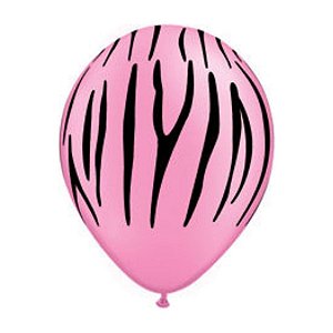 Balão de Festa Látex Liso Decorado - Listras de Zebra Rosa - 11" 27cm - 1 unidade - Qualatex Outlet - Rizzo