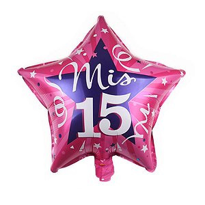 Balão de Festa Microfoil 9" 22cm - Estrela Miss 15! Rosa - 1 unidade - Qualatex Outlet - Rizzo