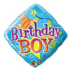 Balão de Festa Microfoil 18" 45cm - Diamante Birthday Boy! Estrela - 1 unidade - Qualatex Outlet - Rizzo