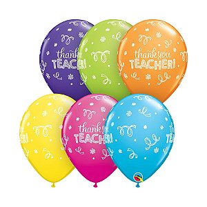 Balão de Festa Látex Liso Decorado - Thank You Teacher! Sortido - 11" 27cm - 50 unidades - Qualatex Outlet - Rizzo