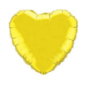 Balão de Festa Microfoil 18" 45cm - Coração Amarelo Cítrino Metalizado - 1 unidade - Qualatex Outlet - Rizzo