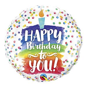 Balão de Festa Microfoil 9" 22cm - Redondo Happy Birthday To You! Bolo - 1 unidade - Qualatex Outlet - Rizzo
