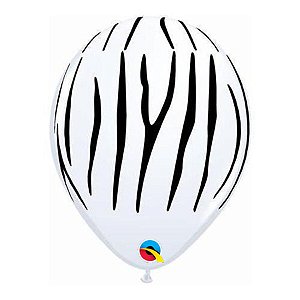 Balão de Festa Látex Liso Decorado - Listras de Zebra Branco - 11" 27cm - 50 unidades - Qualatex Outlet - Rizzo