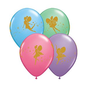 Balão de Festa Látex Liso Decorado - Fadas Sortidos - 11" 27cm - 50 unidades - Qualatex Outlet - Rizzo