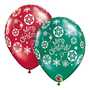 Balão de Festa Látex Liso Decorado - Merry Christmas! Esmeralda/Rubi - 11" 27cm - 50 unidades - Qualatex Outlet - Rizzo