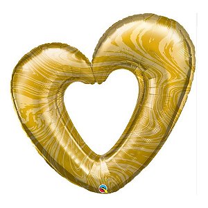 Balão de Festa Microfoil 42" 106cm - Coração de Mármore Ouro - 1 unidade - Qualatex Outlet - Rizzo