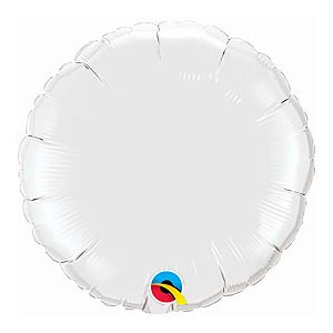 Balão de Festa Microfoil 9" 22cm - Redondo Branco Metalizado - 1 unidade - Qualatex Outlet - Rizzo