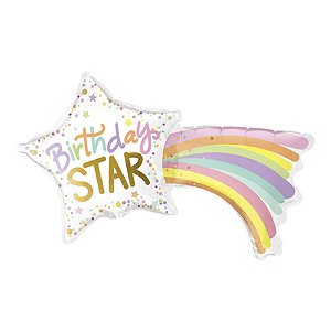 Balão de Festa Microfoil 14" 35cm - Estrela Cadente Happy Birthday - 1 unidade - Qualatex Outlet - Rizzo
