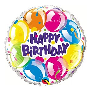 Balão de Festa Microfoil 9" 22cm - Redondo Happy Birthday! Balões Brilhantes - 1 unidade - Qualatex Outlet - Rizzo