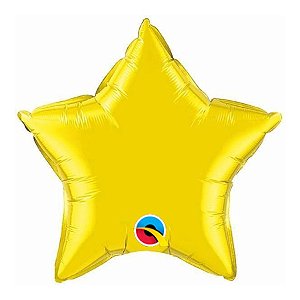 Balão de Festa Microfoil 9" 22cm - Estrela Amarelo Cítrico Metalizado - 1 unidade - Qualatex Outlet - Rizzo