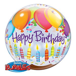 Balão de Festa Bubble 22" 55cm - Happy Birthday! Balões e Velas - 1 unidade - Qualatex Outlet - Rizzo