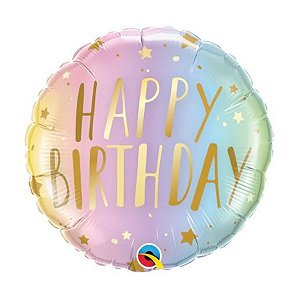 Balão de Festa Microfoil 4" 10cm - Redondo Happy Anniversary! Ombre e Estrela - 1 unidade - Qualatex Outlet - Rizzo