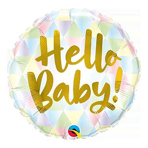 Balão de Festa Microfoil 4" 10cm - Redondo Hello Baby - 1 unidade - Qualatex Outlet - Rizzo