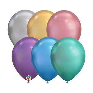 Balão de Festa Látex Liso - Chrome Sortidos - 11" 27cm - 100 unidades - Qualatex Outlet - Rizzo
