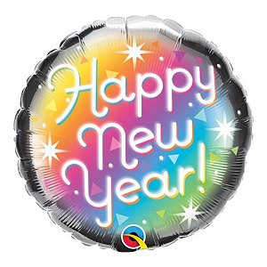Balão de Festa Microfoil 18" 45cm - Redondo Happy New Year! Prismático - 1 unidade - Qualatex Outlet - Rizzo
