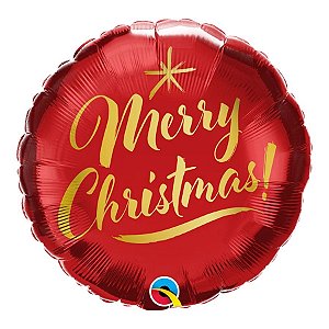 Balão de Festa Microfoil 18" 45cm - Redondo Merry Christmas! Escrita Vermelho - 1 unidade - Qualatex Outlet - Rizzo