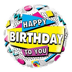 Balão de Festa Microfoil 18" 45cm - Redondo Happy Birthday To You! Retrô - 1 unidade - Qualatex Outlet - Rizzo