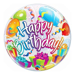 Balão de Festa Bubble 22" 55cm - Happy Birthday! Surpresa - 1 unidade - Qualatex Outlet - Rizzo