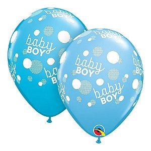Balão de Festa Látex Liso Decorado - Baby Boy! Azul - 11" 27cm - 50 unidades - Qualatex Outlet - Rizzo