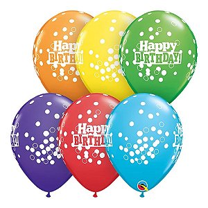 Balão de Festa Látex Liso Decorado - Birthday! Ponto Confete Sortidos - 11" 27cm - 50 unidades - Qualatex Outlet - Rizzo
