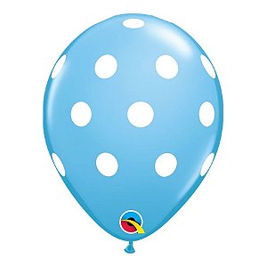 Balão de Festa Látex Liso Decorado - Pontos Polka Azul Claro - 11" 27cm - 50 unidades - Qualatex Outlet - Rizzo
