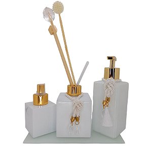 Kit Frascos para aromatizador de Vidro Quadrado/Retangular e Bandeja de Vidro - 1 unidade - Rizzo