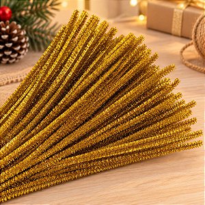 Haste de Chenille Glitter 30cm - Dourado - 100 unidades - Artlille - Rizzo